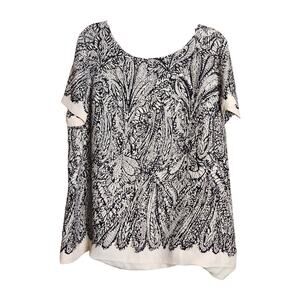 LOFT Tropical Botanical Print Blouse XXL | Black & Tan Keyhole Back Blouse